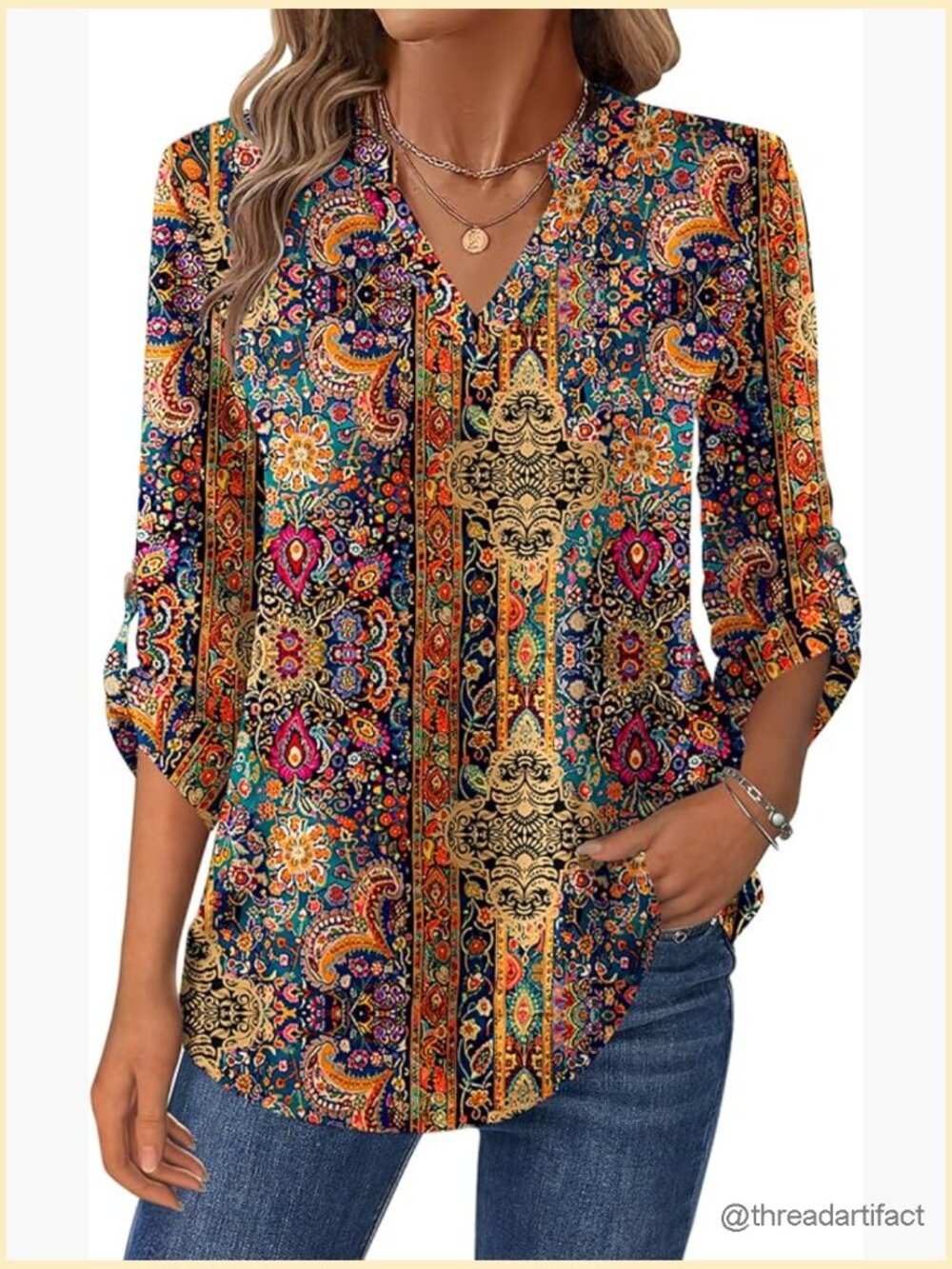 Roll Up Long Sleeve V Neck Blouse Dressy Casual Work Top S-2XL